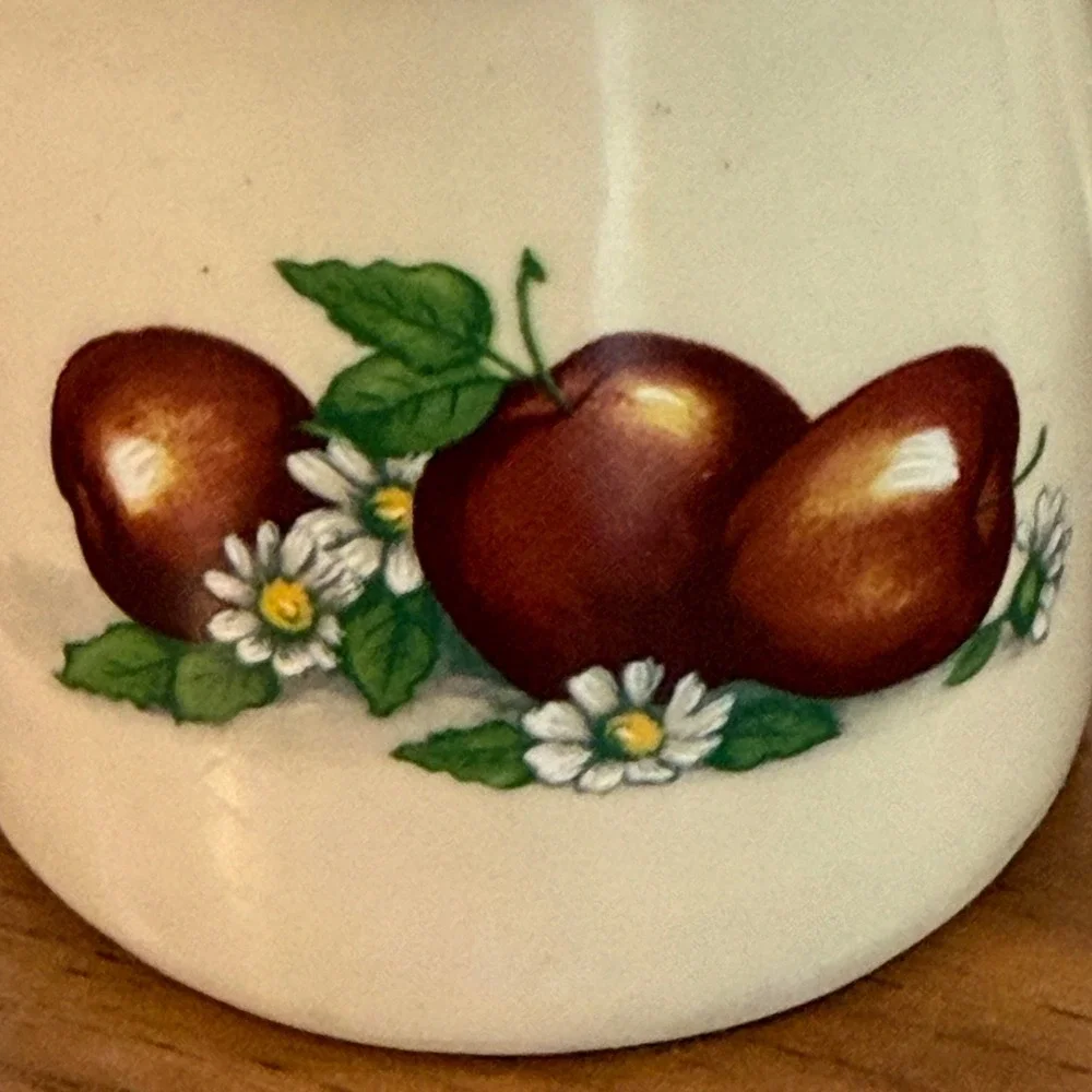 Vintage Ceramic Apple Daisy Mug Salt and Pepper Shakers Farmhouse Kitchen Decor